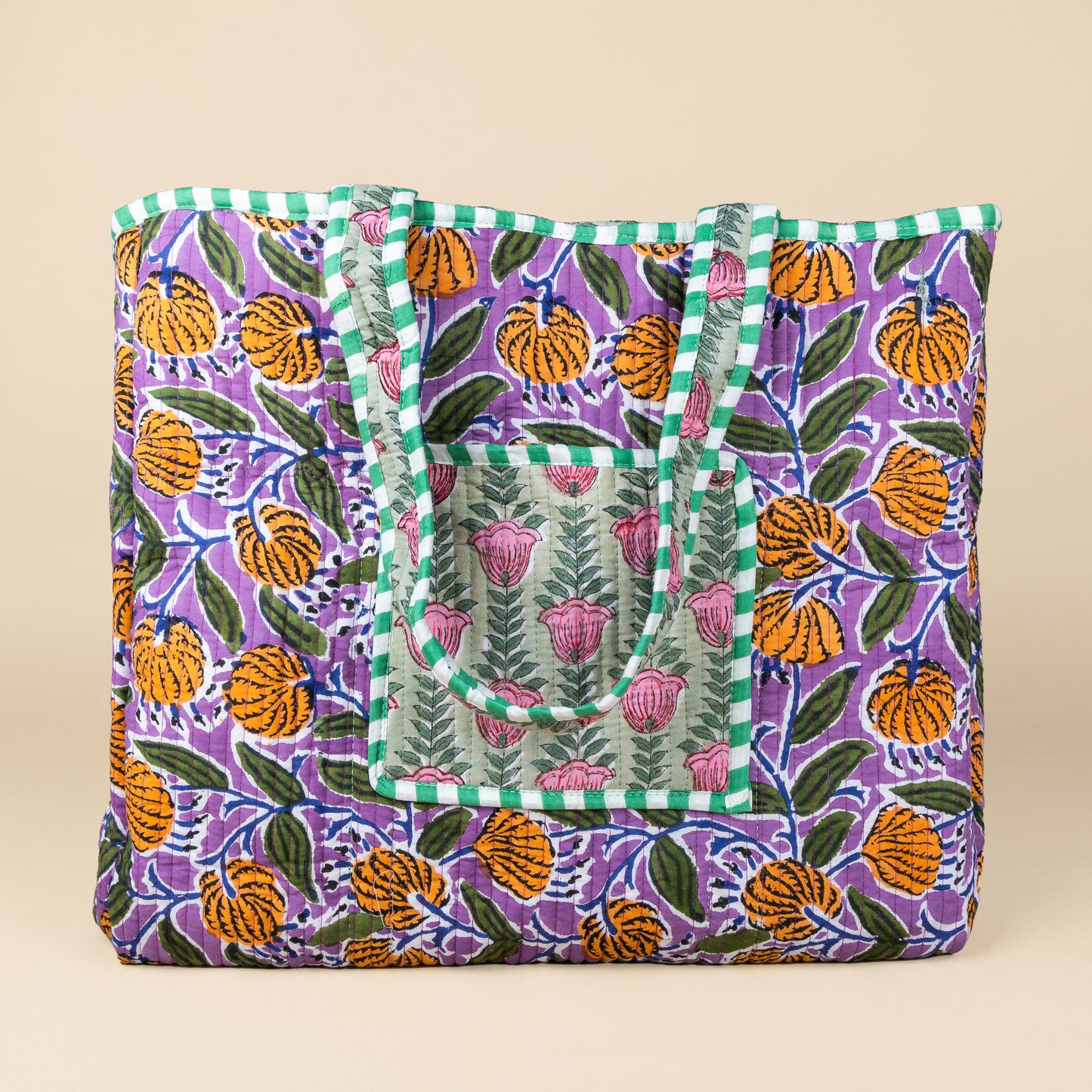 Tote Bag - Groen - Lila - Rits - No.7