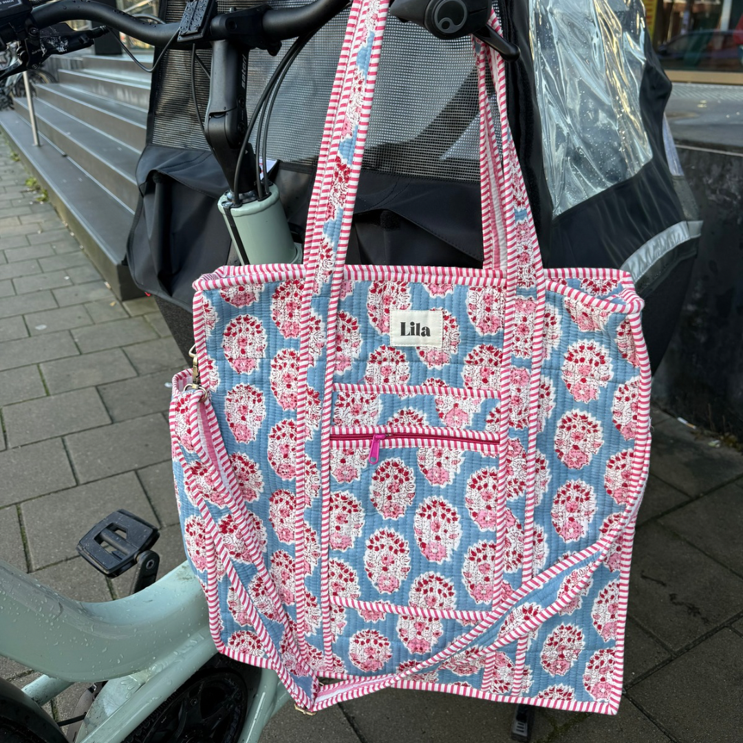 Organised Tote - Blauw - Roze - Inclusief toilettas- no.3