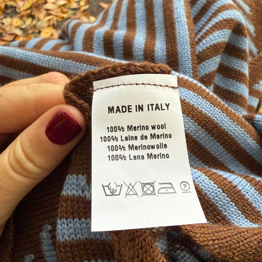 Triangle Sjaal - Toffee - Bruin & Blauw streep - Groot