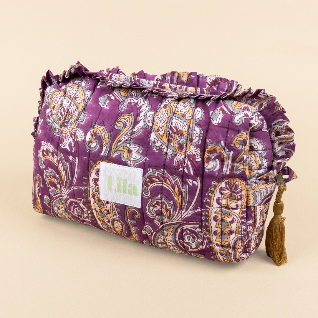 Toilettas - Paisley - Ruffel - Paars - Groot