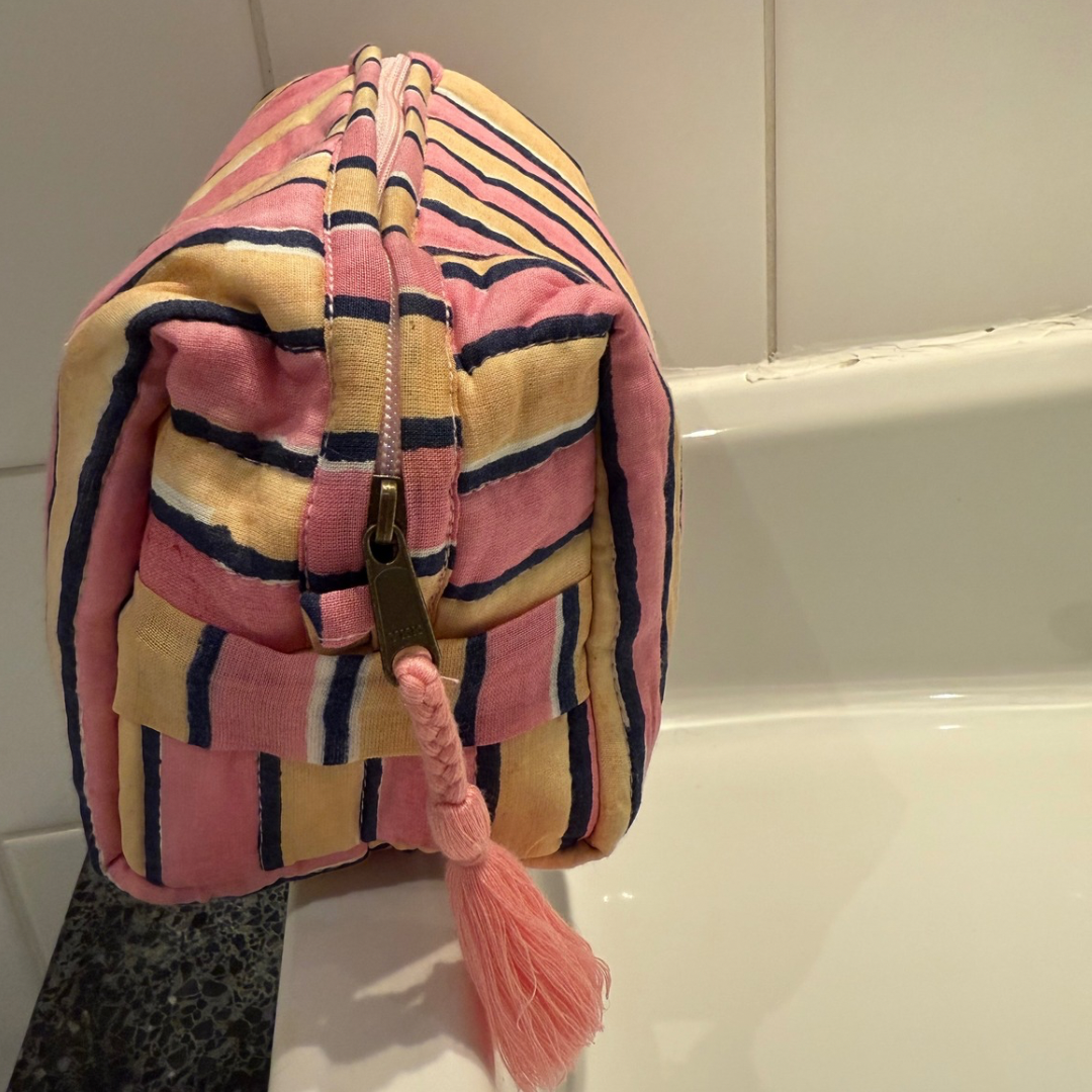 Trousse de toilette - Rayures - Rose - Jaune beurre - Petite