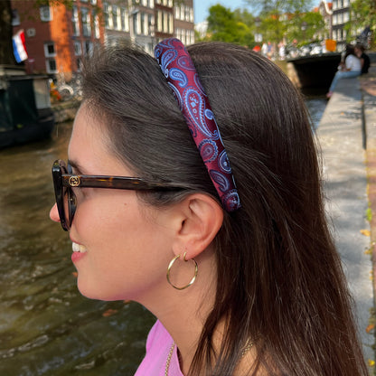 Tie headband - Cherry red blue