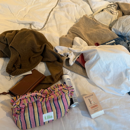 Trousse de toilette - Rayures - Rose - Jaune beurre - Set