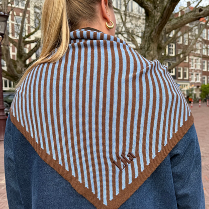 Triangle Scarf - Brown & Blue Stripe - Large