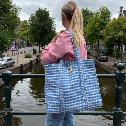 Tote bag - Gingham - Blauw - Rits- No.10