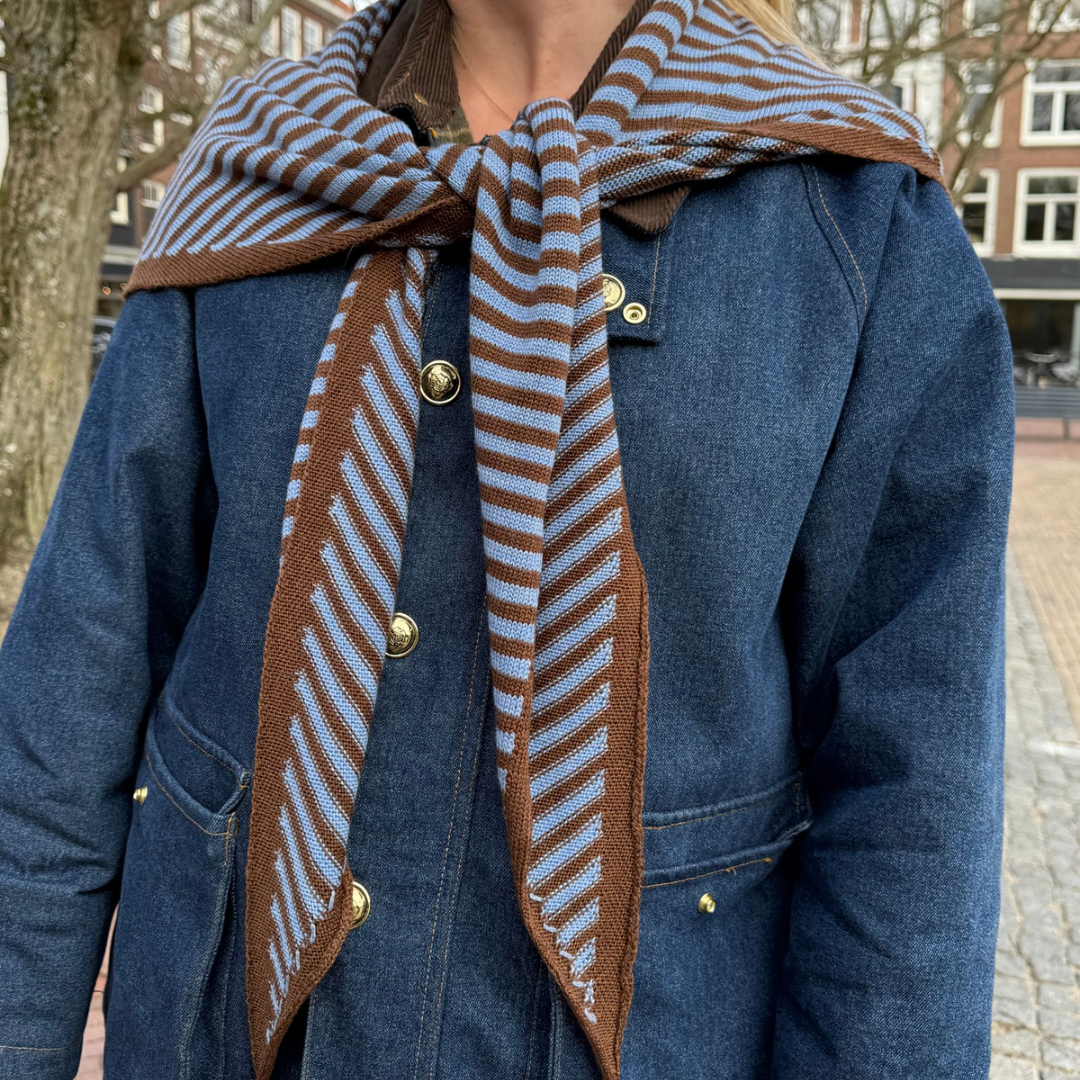 Triangle Scarf - Brown & Blue Stripe - Large