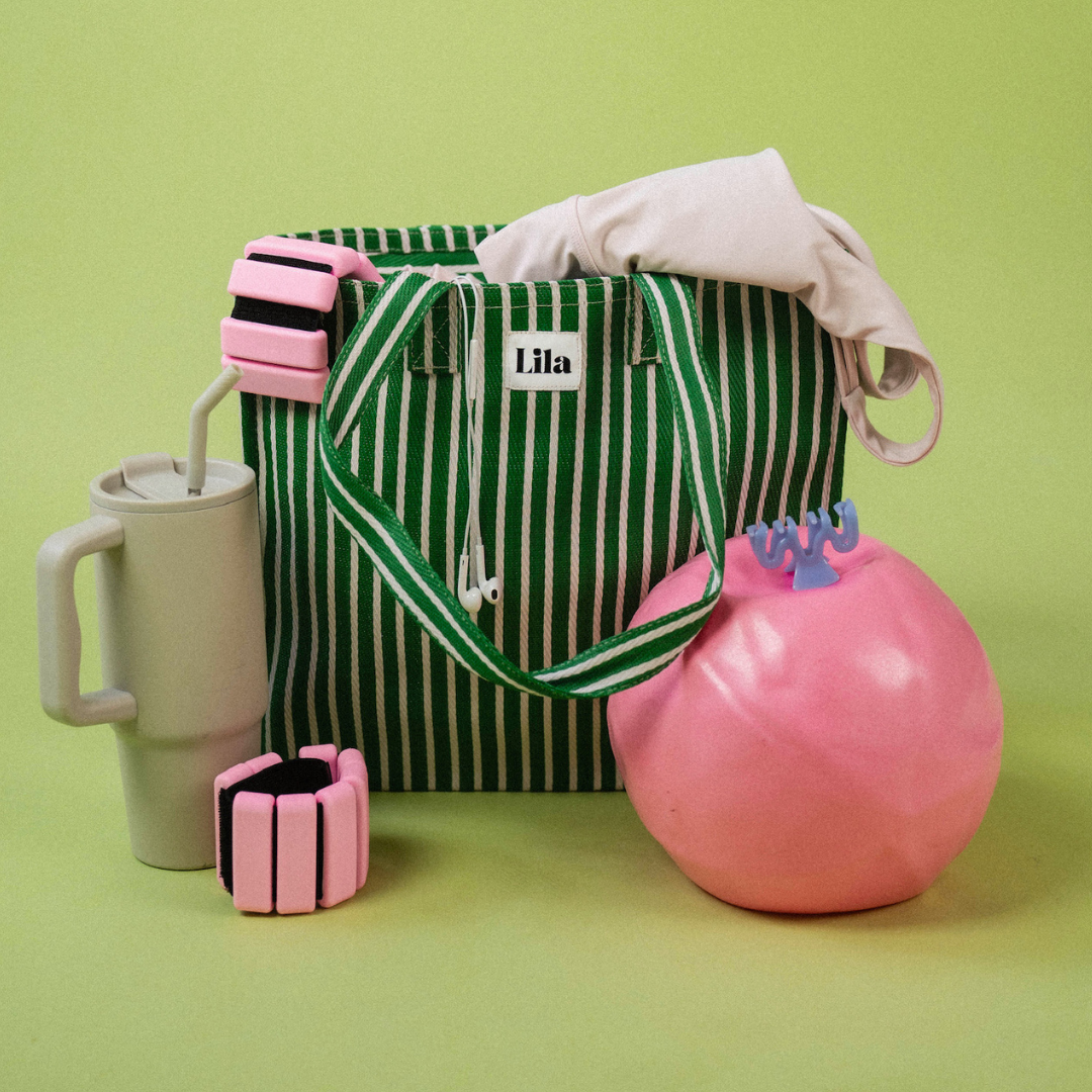 Tragetasche aus recyceltem Nylon – Grün gestreift