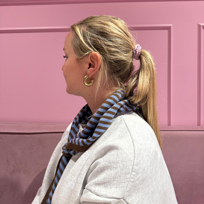 Dreiecksschal – Karamell – Blau & Brauner Streifen - Klein