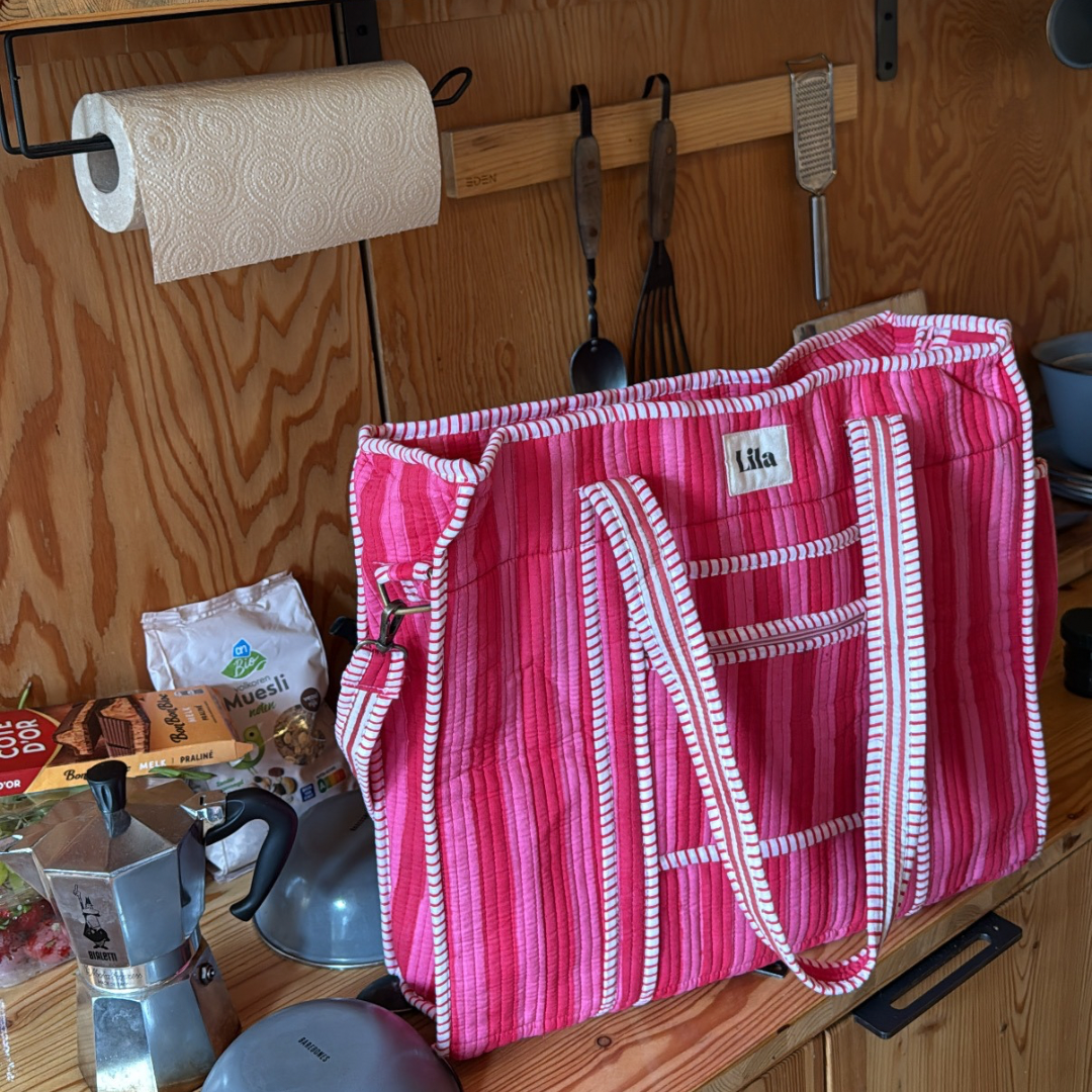 Organised Tote - Pink Stripe - Inclusief toilettas- No.6