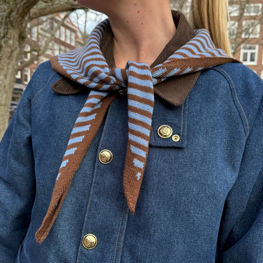 Driehoek Sjaal - Toffee - Blauw & Bruin streep - Klein