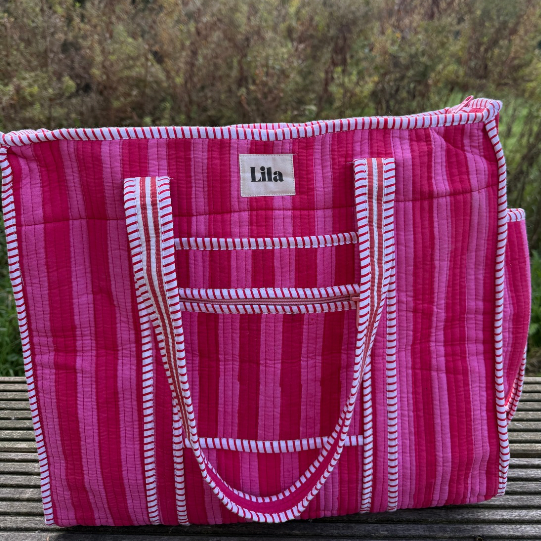 Organised Tote - Pink Stripe - Inclusief toilettas- No.6