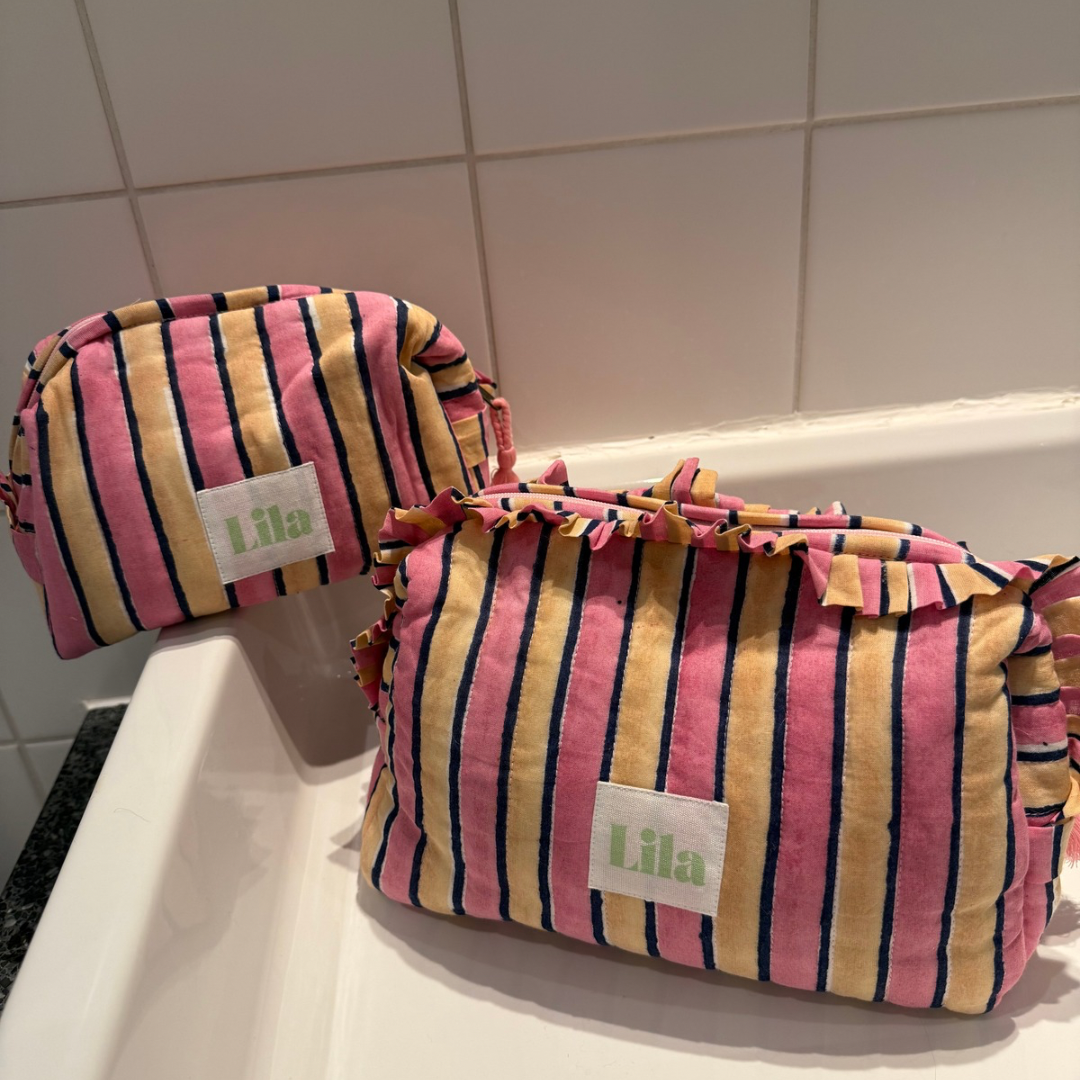 Trousse de toilette - Rayures - Rose - Jaune beurre - Set