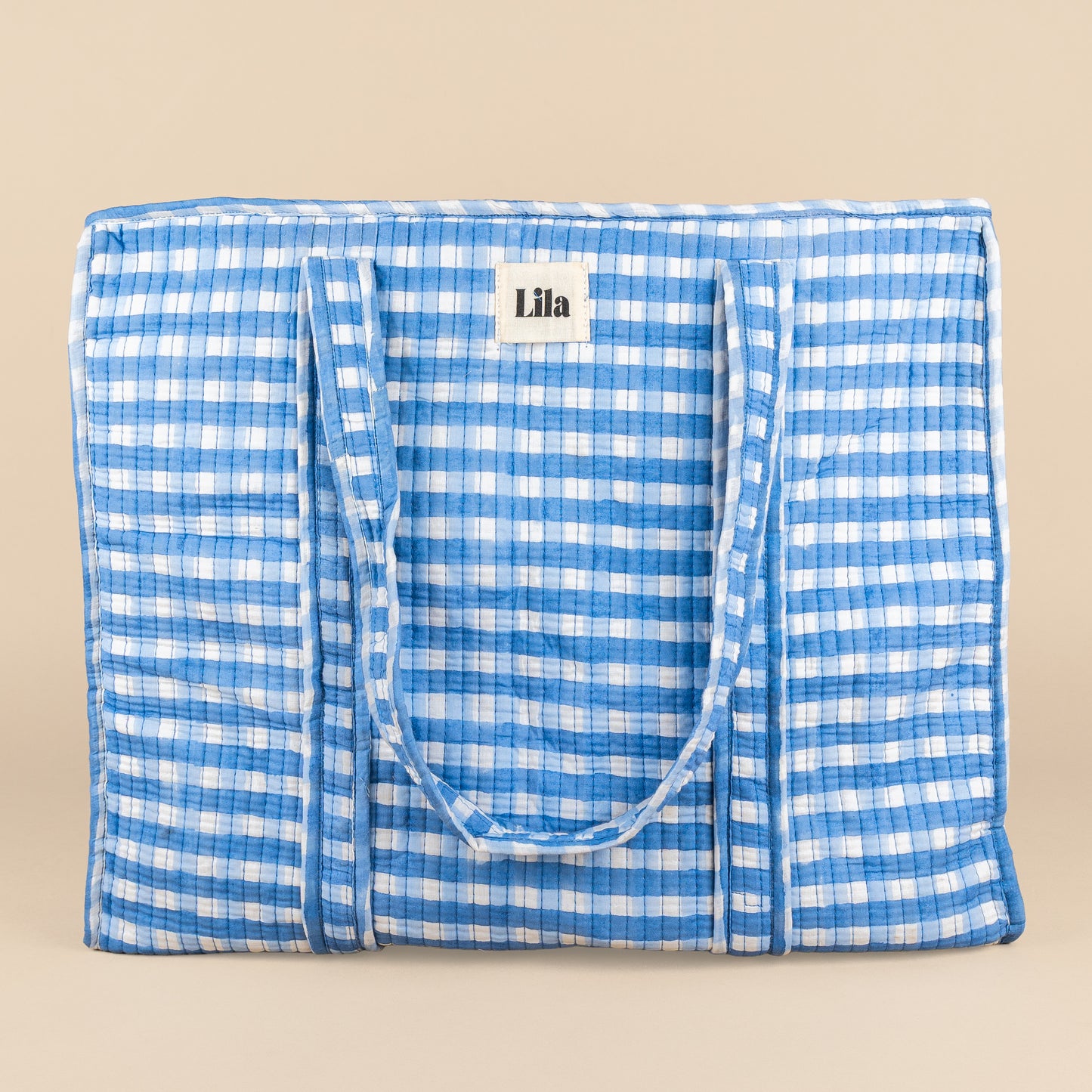 Sac fourre-tout - Vichy - avec trousse de toilette - Bleu - Fermeture éclair - No.20