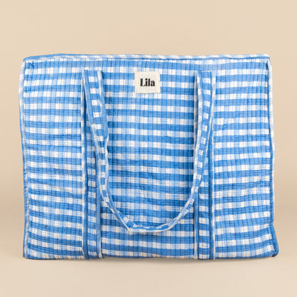 Sac fourre-tout - Vichy - avec trousse de toilette - Bleu - Fermeture éclair - No.20