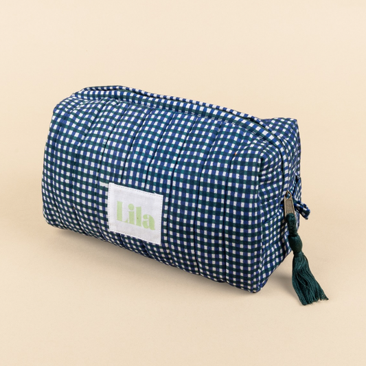 Toilettas - Schaakbord - Blauw - Donkergroen - Klein